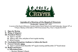 Board Agenda 1/20/2021 | Hayden Canyon Charter