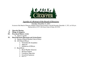 Board Retreat Agenda 12/11/2021 | Hayden Canyon Charter