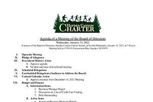 Board Agenda 1/19/22 | Hayden Canyon Charter