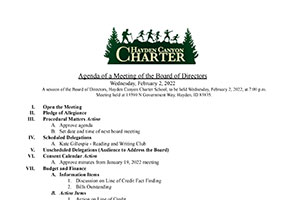 Board Agenda 2/2/22 | Hayden Canyon Charter