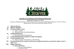Board Agenda 2/16/22 | Hayden Canyon Charter