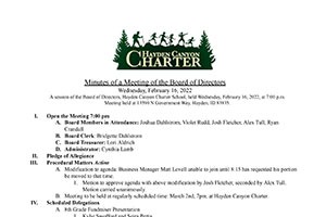 Board Minutes 2/16/2022 | Hayden Canyon Charter