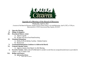 Board Agenda 4/6/2022 | Hayden Canyon Charter