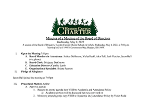 Board Minutes May 4, 2022 | Hayden Canyon Charterr