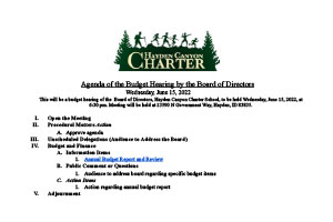 Budget Hearing Agenda June 15, 2022 | Hayden Canyon Charter