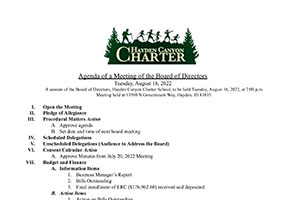 Board Agenda 8/14/2022 | Hayden Canyon Charter