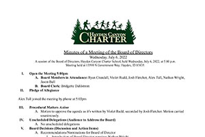 Board Minutes 7/6/2022 | Hayden Canyon Charter
