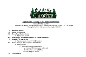 Board Agenda 10/7/2022 | Hayden Canyon Charter