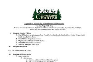 Board Minutes 8/16/2022 | Hayden Canyon Charter
