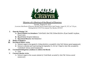 Board Minutes 8/30/2022 | Hayden Canyon Charter