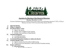 Board Agenda 12/12/2022 | Hayden Canyon Charter
