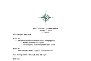 Curriculum Committee Agenda | 1/23/2023 | Hayden Canyon Charter