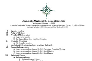 Board Agenda | February 13, 2023 | Hayden Canyon Charter