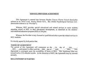 Jeremy Ehmke Provider Contract | Hayden Canyon Charter