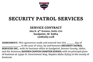 Security Patrol Services | Vendor Contract | Hayden Canyon Charter