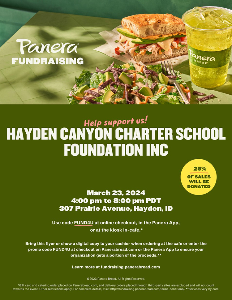 Panera Fundraiser | March 23, 2024 | hayden Canyon Charter