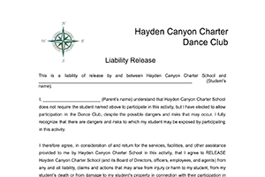 Hip Hop Club Liability Release | Hayden Canyon Charter