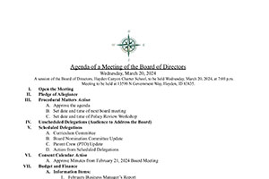 Board Agenda | March 20, 2024 | Hayden Canyon Charter