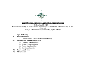 Board Nomination Committee Agenda | May 10, 2024 | Hayden Canyon Charter