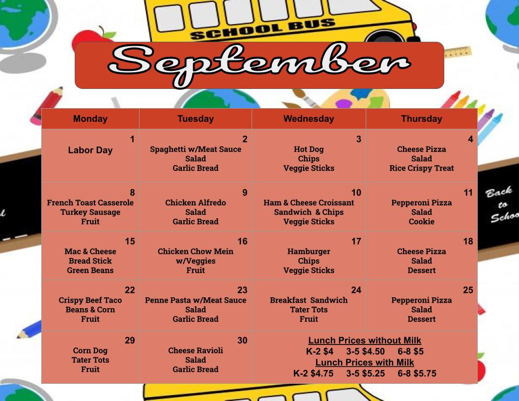 September Menu 2025 September 2025 Lunch Menu